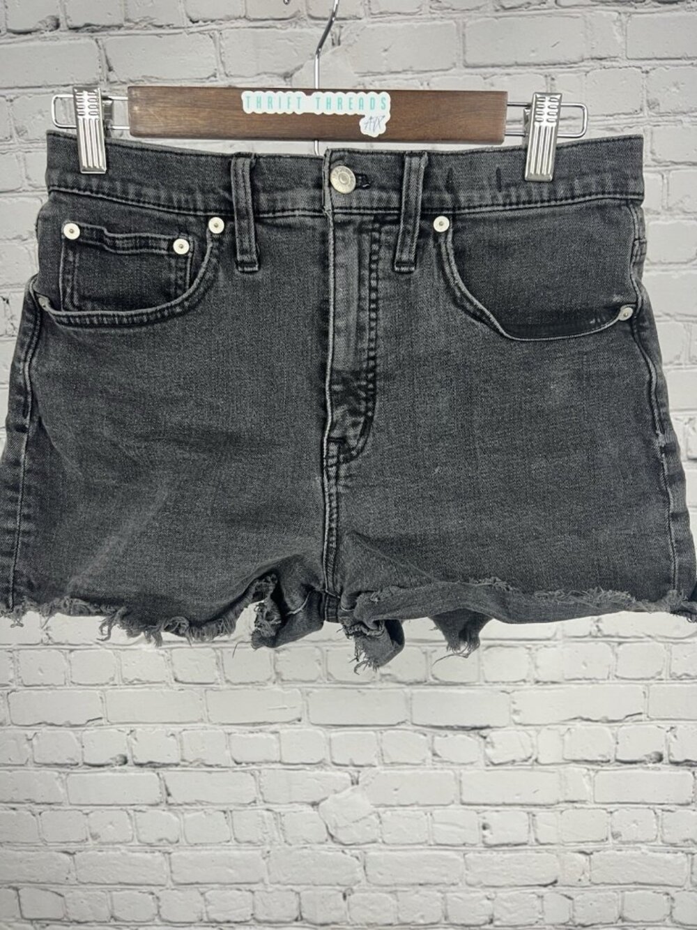 Madewell Grey Black Cotton Raw Hem Short Denim Jean Shorts High Rise 27 (28x3.5)
